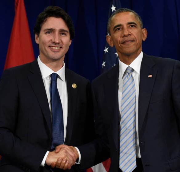 President Barack Obama, right, and Canada’s Prime Minister Justin Trudeau, left, stand to shake hands following their bilateral meeting at the Asia-Pacific Economic Cooperation summit in Manila, Philippines, Thursday, Nov. 19, 2015. (AP Photo/Susan Walsh)
